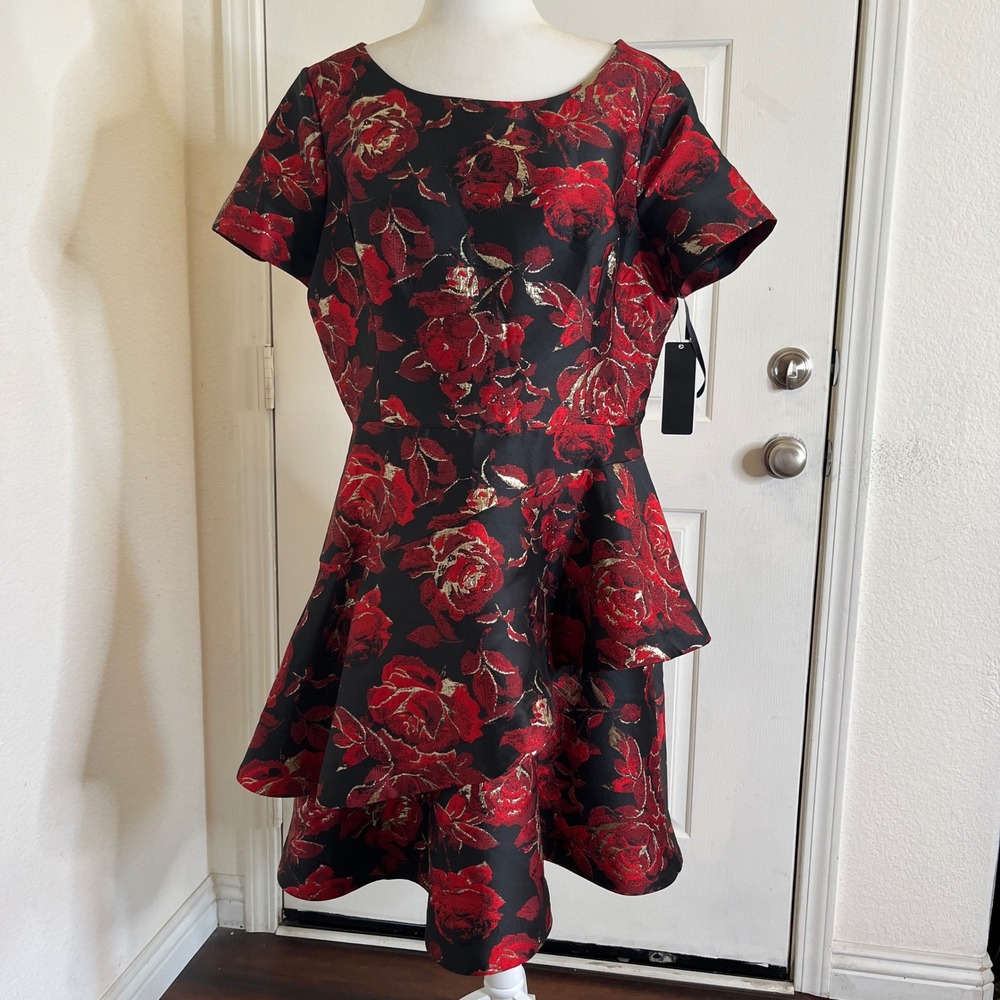 New Shani Women's Jacquard Boat Neck Tiered Dress size 16 Fit and Flare Regency - Picture 4 of 16